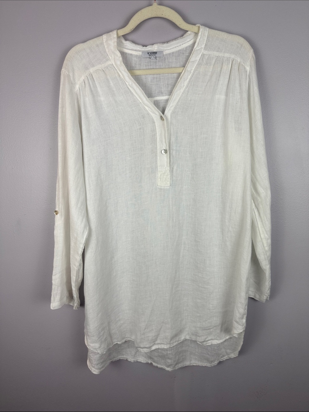 ROSEMARINE Made in Italy White Linen Tunic Henley Blouse Made in Italy Size L - Picture 2 of 13